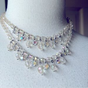 Vintage Two Strand Tiered Aurora Borealis Crystal Necklace - West Germany